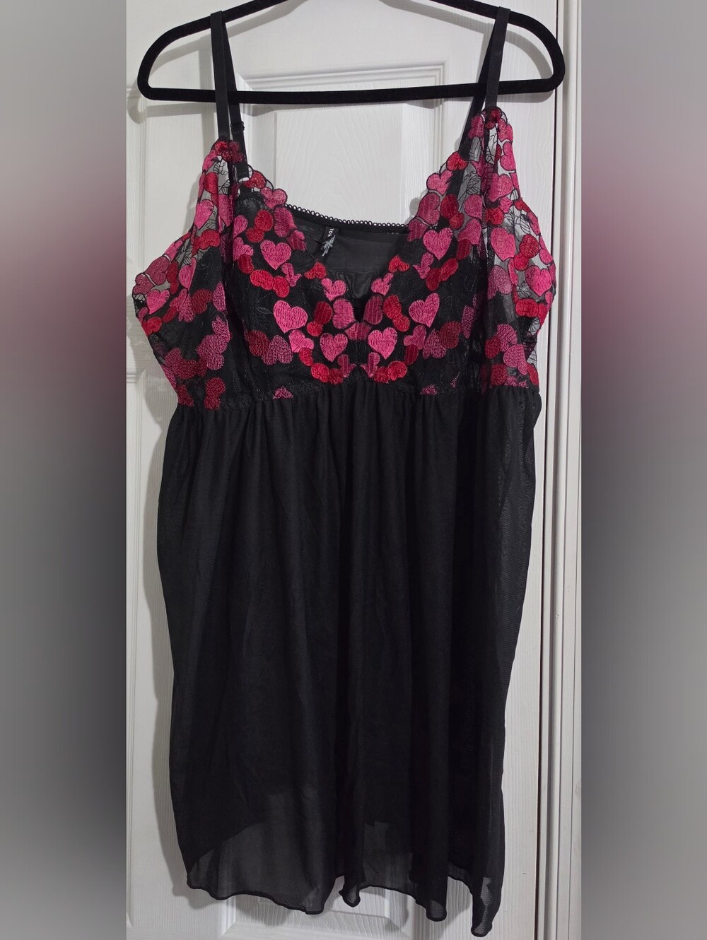 Torrid Black Chemise with Pink & Red Heart Lace Bodice